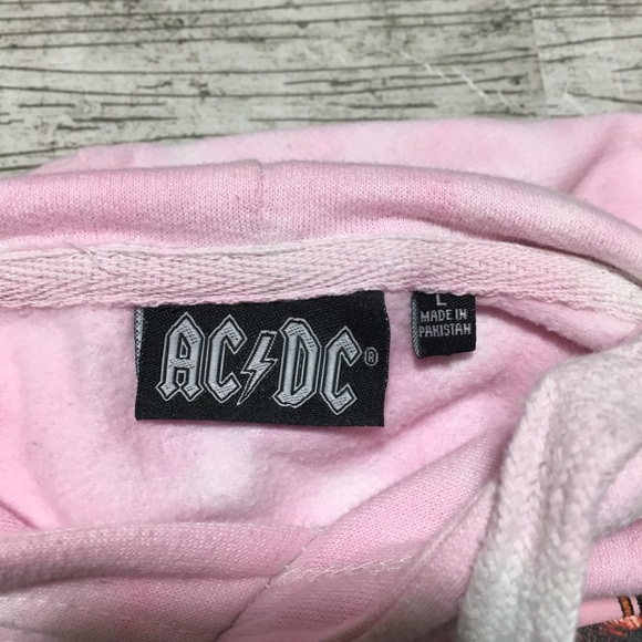 AC/DC Highway To Hell Crop Hoodie Tie Dye Women’s L Pink Green Relaxed - Picture 9 of 9